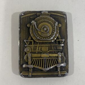 Vintage Distressed Brass Belt Buckle Indiana Metal Craft Train Locamotive 2.5”